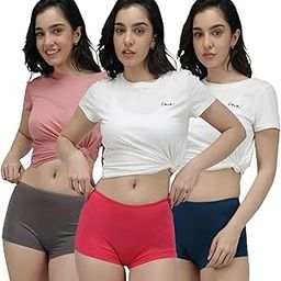 Women's Cotton Boy Shorts Underwear | Pack of 3 Multicolour Combo | Stretchable Innerwear | Full Coverage Panties | Comfortable Gym & Daily Boxer Shorts-image-42