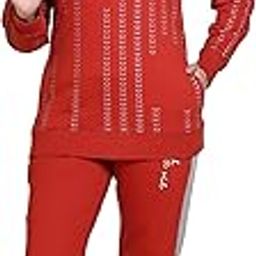 women Winter Tracksuit Warm Cotton Fleece Colour Printed Hooded Set-image-37