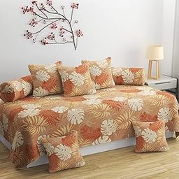 MANIQATEX Diwan Set 8 Pieces Cotton Printed Standard Diwan Set (1 Single Bedsheet, 2 Bolster Covers, 5 Cushion Covers) (2 Multi Colour)-image-14