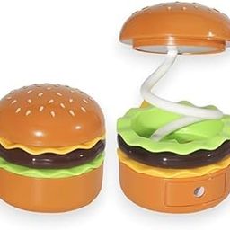 KartGenie 2-in-1 Burger Shape LED Desk Lamp with Pencil Sharpener | Rechargeable USB Study Light for Kids, Cute Adjustable Table Lamp for Study, Reading, Drawing – Flexible Neck Design-1