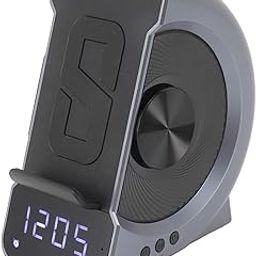 Bluetooth Speaker Clock Charging Station, Dual Coil Design Large Charging Range Bluetooth Speaker Alarm Clock PC and ABS for Office (Blue)-80