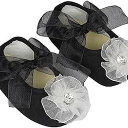 Infant New Baby Toddlers Boys and Girls Cotton Black Sandal Ribbon Booties With White Flower Patch [RSM_21]-image-80