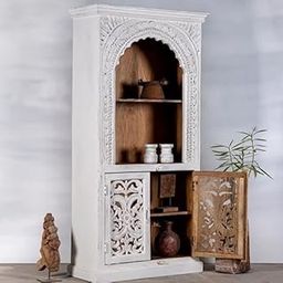 Nazar Art & Craft Solid Wooden Book Shelf with Door | Almirah for Books Storage Wooden | Book Shelf for Living Room | Book Cases | Solid Mango Wood, White Distress-image-42