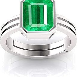 Natural Emerald Adjustable Silver Panna Ring Certified for Women's and Men's (Green, 14.25 Ratti 13.30 Carat)-image-15