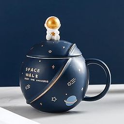 NYRWANA Coffee Mug, Birthday Gift for Men, Mugs for Gift, Cups and Mugs, Ceramic Mug, Cute Mugs, Mug with Lid & Spoon, 3D Creative Space and Astronaut Planet Coffee Mug (400ml - Dark Blue)-28
