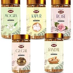 Bansi Bamboo-Less Dhoop Sticks for Pooja – Sandal, Rose, Mogra, Kapoor, Guggal – 5 Jar Combo x 100g Each – Charcoal-Free | Long-Lasting Fragrance for North Indian Rituals-27