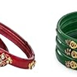 Elegant Combo Glass Bangle Set | Handmade Traditional Chudi For Women | Perfect For Daily & Occasion Use, Pack Of 8, Red, Green -G33-picture-9