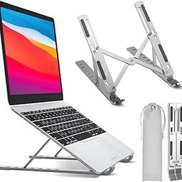 KRABERS 6 Angles Adjustable Aluminum Ergonomic Foldable Portable Tabletop Laptop/Desktop Riser Stand Holder Compatible for MacBook, HP, Dell, Lenovo & All Other Notebook (Silver)-6