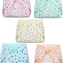 Da Anushi Printed Cotton Hosiery Washable & Reusable Adjustable Cloth Diaper With Insert Cushioned Padded Nappy Tying Langot For Babies- Pack of 5 (Medium, Multicolor)-22