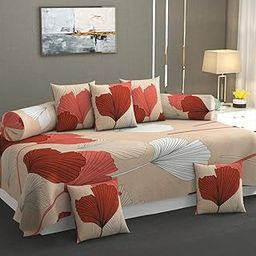 VIPHA Heavy Cotton 8 Pieces Diwan Set ||1 Single Bedsheet, 2 Bolster Covers, 5 Cushion Covers ||:- Rose Gold-image-95