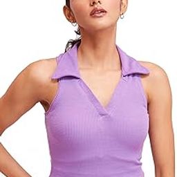 Stylish Sleeveless V-Neck Slim Fit Collar Ribbed Knit Tank Crop Tops for Women & Girls Beach and Gym Wear and Western Trendy Fashion-image-18