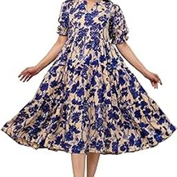 Women's Fit and Flare Pure Cotton Long Maxi Dress (SP-26 Blue)-picture-29