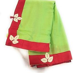Traditional Chiffon Saree, Mint Green with Crimson Red Border and Blouse Border-image-54
