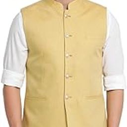 Men Poly Cotton Yellow Dobby Print Formal Nehru Jacket-image-51