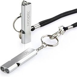 Noopel 2 Pack Survival Whistle with Lanyard and Keychain Double Tubes Emergency Safety Whistle with Keyring for Boating Outdoor Camping Hiking Hunting Sports Dog Training (2 Pack Silver)-image-8