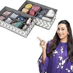 HOKIPO Non-Woven Fabric Undergarment Organizer Storage Box For Drawers Bra Panty Socks Tie Lingerie Organizer For Wardrobe, 8 Grid*2 (Ar-3917), Drawer Organizers, Blue-Green-image-21