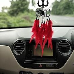 BiyoWood Dream Catcher Hand Made for Positive Vibes, Wall Decor and car Hanging Made with Acrylic Material of Feathers (DAMRUWITHTRISHUL)-image-54