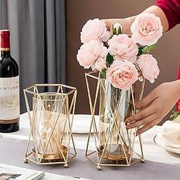 De Casa Decoe New Glass Vase Organizers, Holders for Wedding, Party, Home Decor, Tabletop Display, Gold-image-43