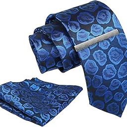 Tie for Men – Striped Silk Neck Ties Set with Cufflinks Flower Pin, Pocket Square & Black Gift Box, Combo Necktie Sets for Office Wear, Formal Suits & Weddings (Elegant Blue, NXSMX_143)-image-99
