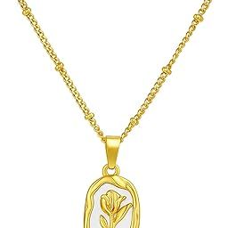Gold Plated White Rose Pendant for Women | Anti-Tarnish Floral Theme Necklace | Elegant Lightweight Jewelry Gift-image-42