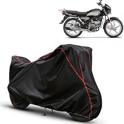 NG AUTO Front Water Resistant Bike Cover for Hero Splendor with All Weather Protection Bike Body Cover (Black with Red Piping)-12