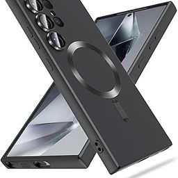 DIZORO Samsung S24 Ultra Case, Compatible with Mag Safe, Matte Luxury Metallic Luster Flexible TPU Wireless Charging Shockproof Case with Camera Protector (Black)-image-49