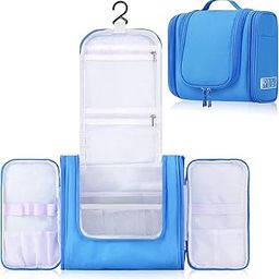Premium Hanging Travel Toiletry Bag for Women and Men, Hygiene Bag, Bathroom and Shower Organizer Kit with Elastic Band Holders for Toiletries, Cosmetics, Makeup, Brushes (Light Blue)-image-82