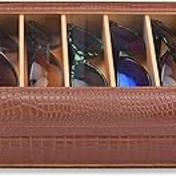 essart faux leather Sunglasses eyeglass Box Organizer Holder Case with 18 Slots for Sunglasses Coal Brown Color-picture-19