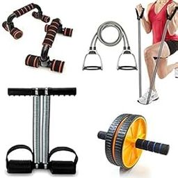 SIXTEEN Gym Equipment Set for Home Workout Combo Women Men Full Body Exercise Gym Kit - (Tummy Trimmer, Wheel Roller, Toning Tube and Pushup Board)-image-85