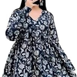 Women’s Black Floral Printed Full Sleeve Pleated Kurti Tops-image-39