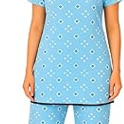 Women’s Cotton Blend Sky Blue Printed Pyjama Set | Short Sleeve Nightwear with Full Pants | Soft & Breathable Sleepwear Set-18
