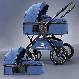 StarAndDaisy Easy Go Baby Stroller For 0-3Y Girls&Boys,Luxury Look,One Push Foldable Desing,5 Point Safety Belt,Comfortable&Washable Fabric And Reversible&Convertible Kids Pram(Blue With Black Tubes)-20