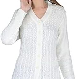 Women's Woolen V-Neck Self Design Cardigan - Heavy Rainbow Fabric Winter Wear Pure Wool Cardigan for Women - Free Size Long Cotty - Fully Warm - Free Sizes (4XL, White)-picture-46
