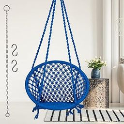 Patiofy Round Cotton Swing/Jhoola for Balcony for Adults & Kids/Wooden Swing/Hammock Swing Chair/Swing for Indoor, Outdoor, Garden/Includes 4ft. Hanging Chain Accessories/Unjal Jhula for Home (Blue)-image-6