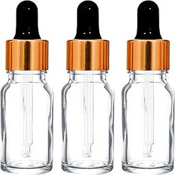 10 ML Clear/Transparent Round Empty Glass Bottle + Glass Dropper + Gold Ring + Silcon Black Teat, Refillable, Leak Proof For Essential Oils, Perfumes (Pack of 6)-9