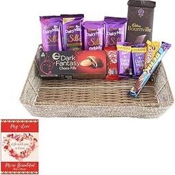 SFU E Com Chocolate Gift Hamper With Multipurpose Basket | Valentine Chocolate With Love Greeting Card | Valentine Chocolate Hamper | 381-14