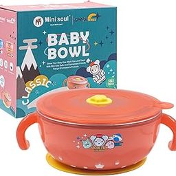 MINI SOUL Space Printed Feeding Bowl with Suction Base for Babies, Anti Leak Lid Container with Ventilation Holes, BPA Free Food Grade Material, 400ml Anti-Skid Bowls with Handles (Pack of 1, Red)-picture-25