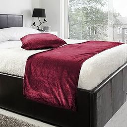 fabricart Luxury Velvet Bed Runner Set | Scarf | Throw | with 2 Cushion Cover for All Bed Sizes (Wine, QUEEN-19.6X 76 inch)-image-8