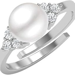 Pure 925 Sterling Silver Jiana Real Pearl Size Adjustable Finger Ring | Gift for Women and Girls | Swiss Zircon Platinum Plated-image-76