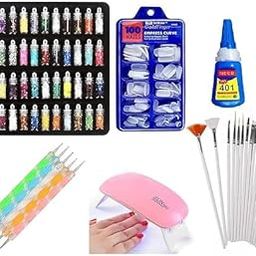 Angelie Nail Art Kit - 48 Pcs Glass Bottles Glitter Stones, 100 Nails, Nail UV Lamp, 15 Nail Art brush, 5 Nail Dotting Pen with 1 Glue-21
