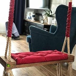 AD Planet Solid Wood Rope Swing Chair | Wooden Hammock Swing with Rope & Complete Accessories for Indoor, Outdoor, Home Balcony & Garden | House Swings Jhula for Adults & Kids | 30 X 9 Inch, Red-image-87