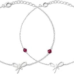 925 Sterling Silver Designer Pink Cubic Zirconia CZ Butterfly Adjustable Rhodium Plated Chain Anklet (Pair) | Gift for Women & Girls | With Certificate of Authenticity & 925 Hallmark-14