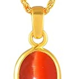 Brass Gold plated Red Cats eye LAL LEHSUNIYA pendant for Men Women Ketu Rashi-ratan vedic astrology (SST3446PCMG)-image-3