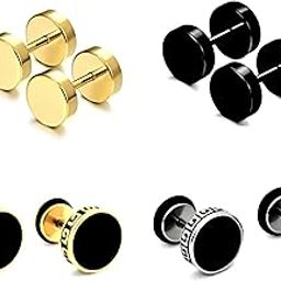 Valentine jewellery Stainless Steel Mens Earrings Combo Black Gold Silver Piercing Screw Bali Stud Hoops Earing Multicolor Earrings Combo for men boys Unisex-image-36