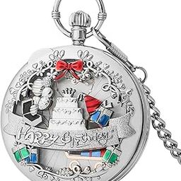 Vintage Happy Birthday Melody Musical Quartz Pocket Watch Gifts Silver White-image-19