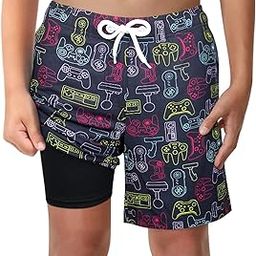 Boys Swim Trunks with Boxer Brief Liner Compression Anti Chafe Swimming Shorts Stretchy UPF Quick Dry Swimsuit-image-19