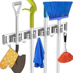 Boniry Broom Holder | Adujstable 4 Mop Stand with 5 Hook Broom Stick Holder Wall Mounted | Heavy Duty Broom Holder Wall Mounted Or Tool Organizer for Home Garden Garage and Storage-image-6