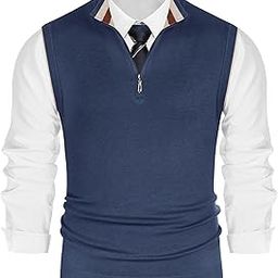 Mens Sweater Vest Quarter Zip Vest Sweater Stand Collar Contrast Stripes Pullover Knitwear Vest-picture-11