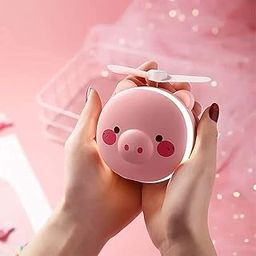 3 in 1 Cute Pink Pig Animal Fast and Convenient USB Charging LED Fill Light Makeup Portable Mirror with Fan-32