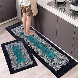 Fresh Home Kitchen Runner Floor Mat & Runner with Anti Skid Backing Runner Size (120x40 cm) and Bathmat (60x40 cm) (Black & White)-image-25